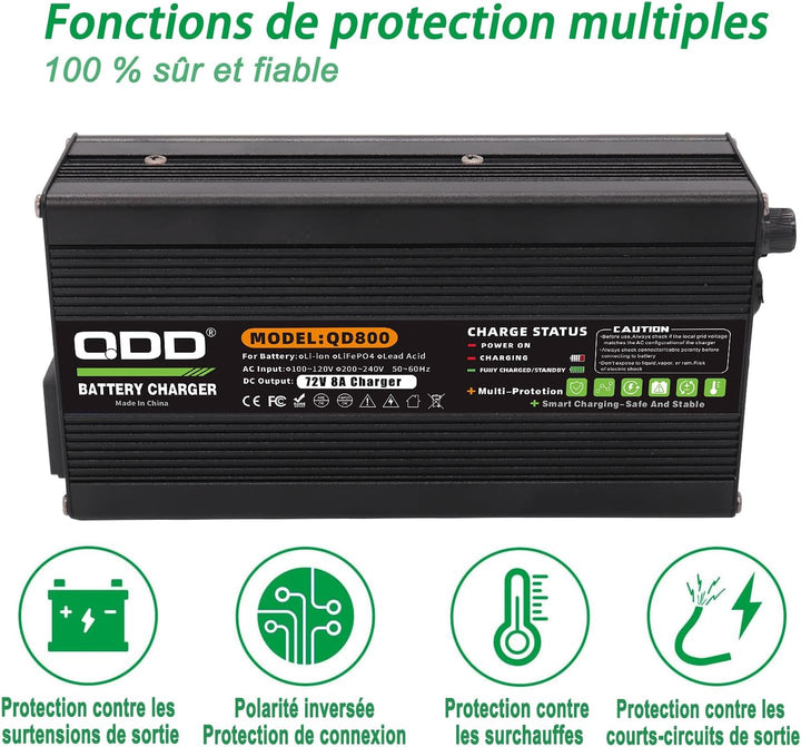 QDD 72V 8A Ladegerät 82,8 V Bleiakkumulator Ladegerät für 72 V Bleiakkumulator mit DC Stecker C13 N+