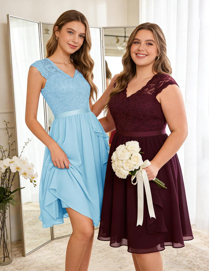 Wedtrend Cocktailkleid Damen Knielang Abendkleid Elegant für Hochzeit Elegant A Linie Rüschenkleid H