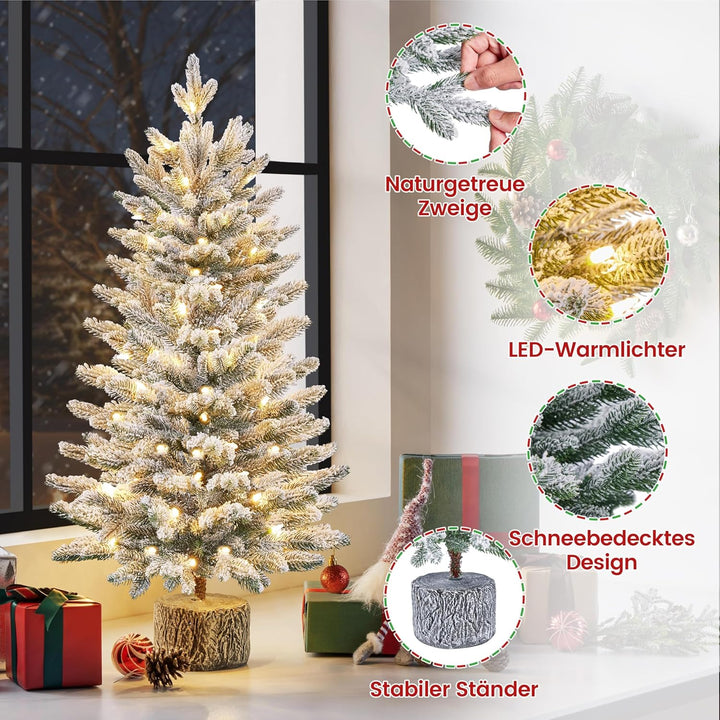 Yaheetech 94 cm Mini Künstlicher Weihnachtsbaum mit Schnee, Eingetopfter Tannenbaum mit 50 LEDs in W