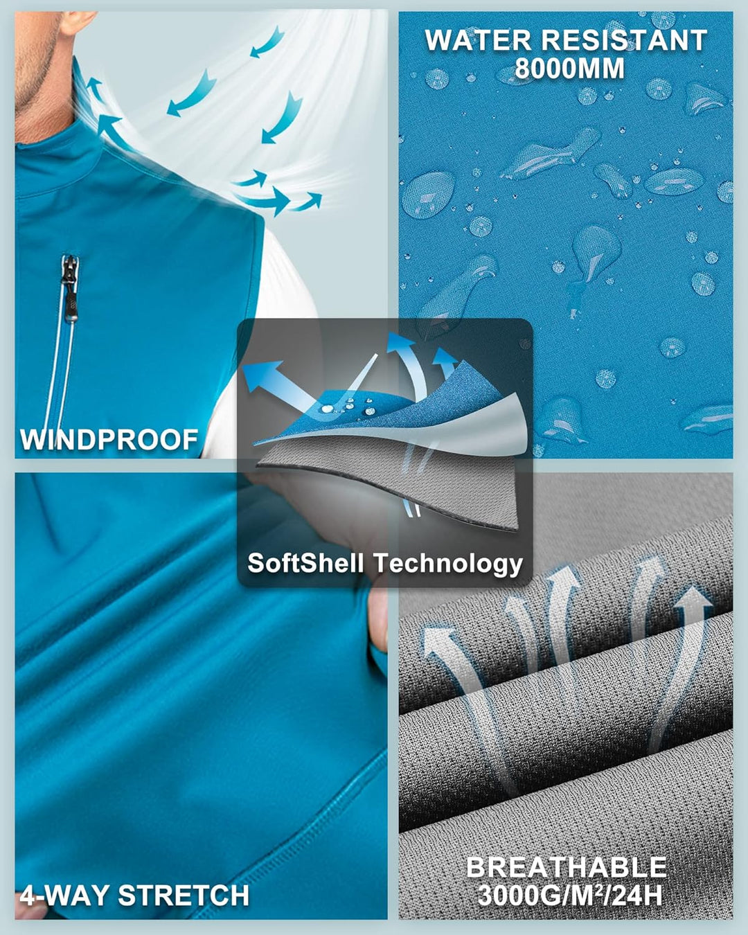 33,000ft Leichte Softshell Weste für Herren, Wasserdichte Winddichte Laufweste, Atmungsaktive Vest G