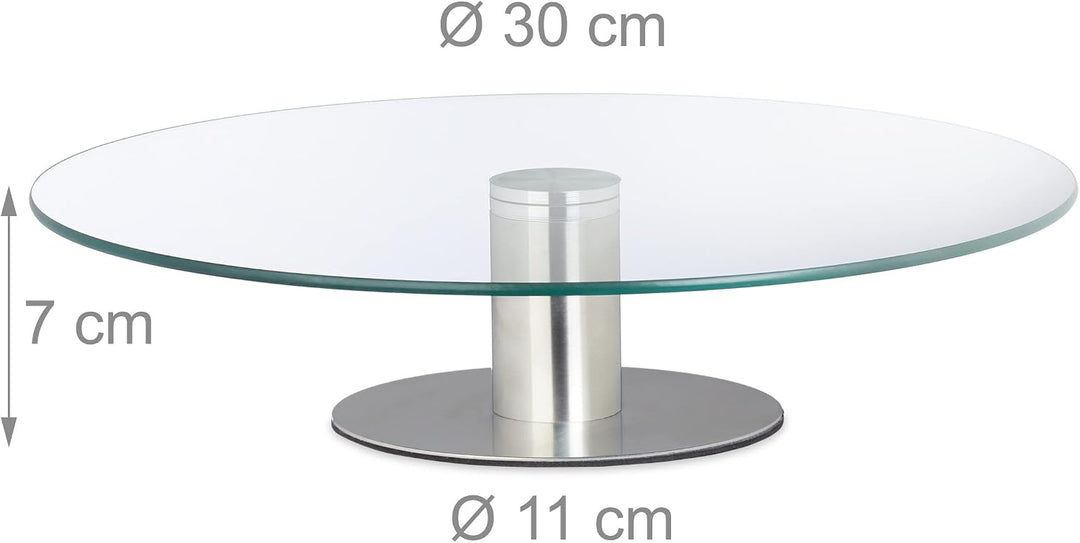 Relaxdays Tortenplatte mit Fuss, 2er Set, drehbar, ∅ 30 cm, zum Servieren, runde Kuchenplatte Glas,