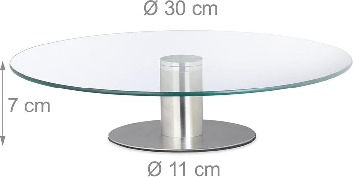 Relaxdays Tortenplatte mit Fuss, 2er Set, drehbar, ∅ 30 cm, zum Servieren, runde Kuchenplatte Glas,