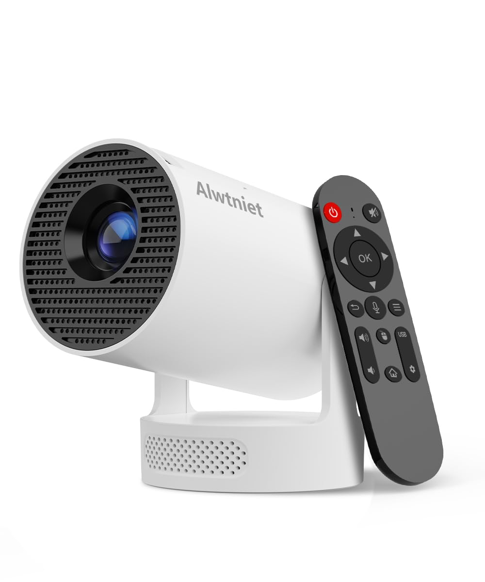Alwtniet Mini Projektor, Mini Beamer 4K Unterstützt, Wi-Fi 6 und Bluetooth 5.4, 5W Lautsprecher, Aut