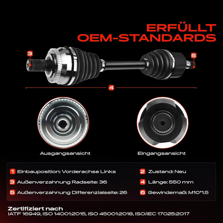 Frankberg 1x Antriebswelle Vorne Links Kompatibel mit S80 I TS XY 2.4L 1999-2006 Replace# 8251773