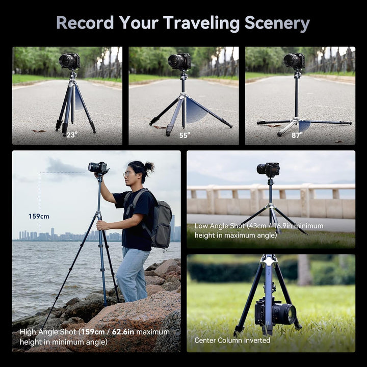 SMALLRIG Lightweight Travel Tripod, Kamerastativ mit kompakter, unkonventioneller Mittelsäule, 360°-