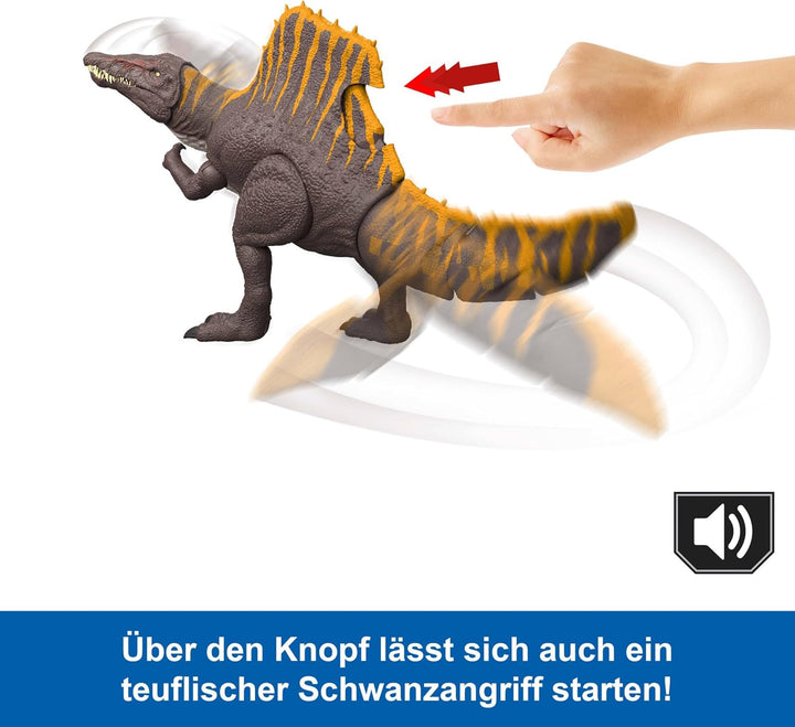 Mattel Jurassic World: Die Wiedergeburt Dinosaurierspielzeug, Tail Thrasher Spinosaurus-Actionfigur