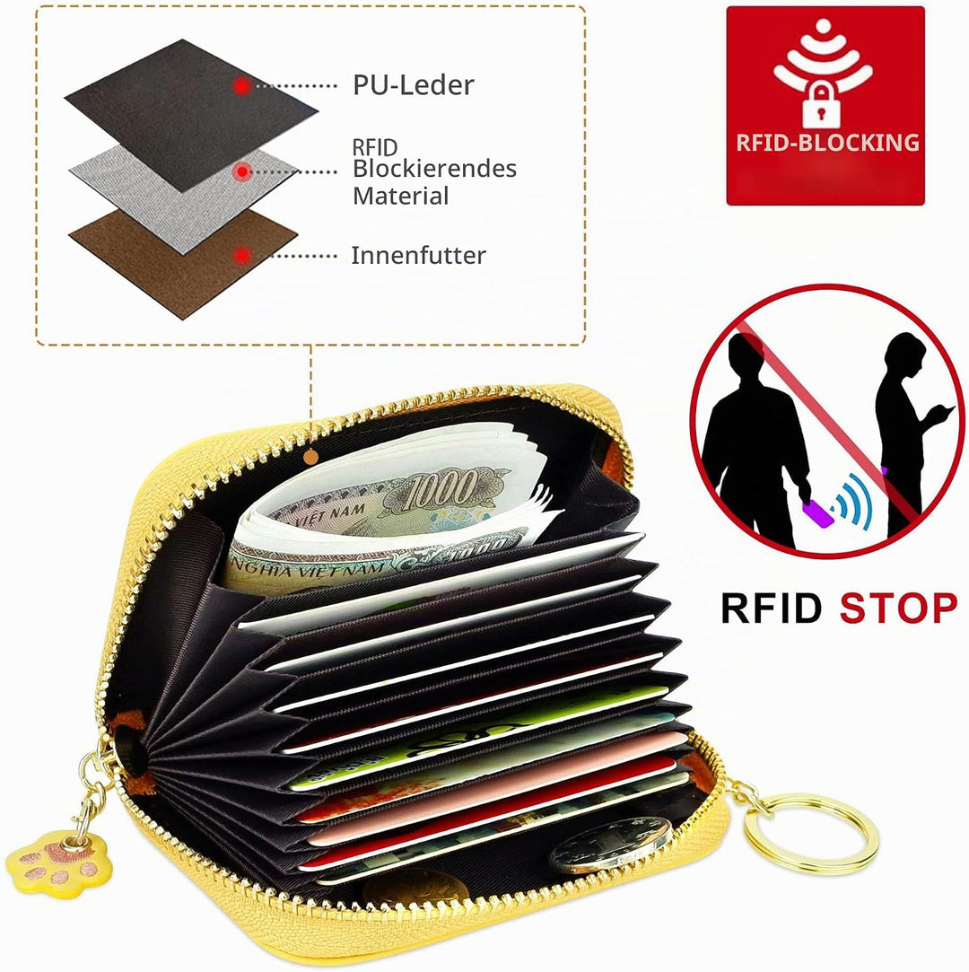 conisy Kartenetui Damen Leder,Süsse Kreditkartenetui mit RFID Schutz,Klein Reissverschluss Kartenhal