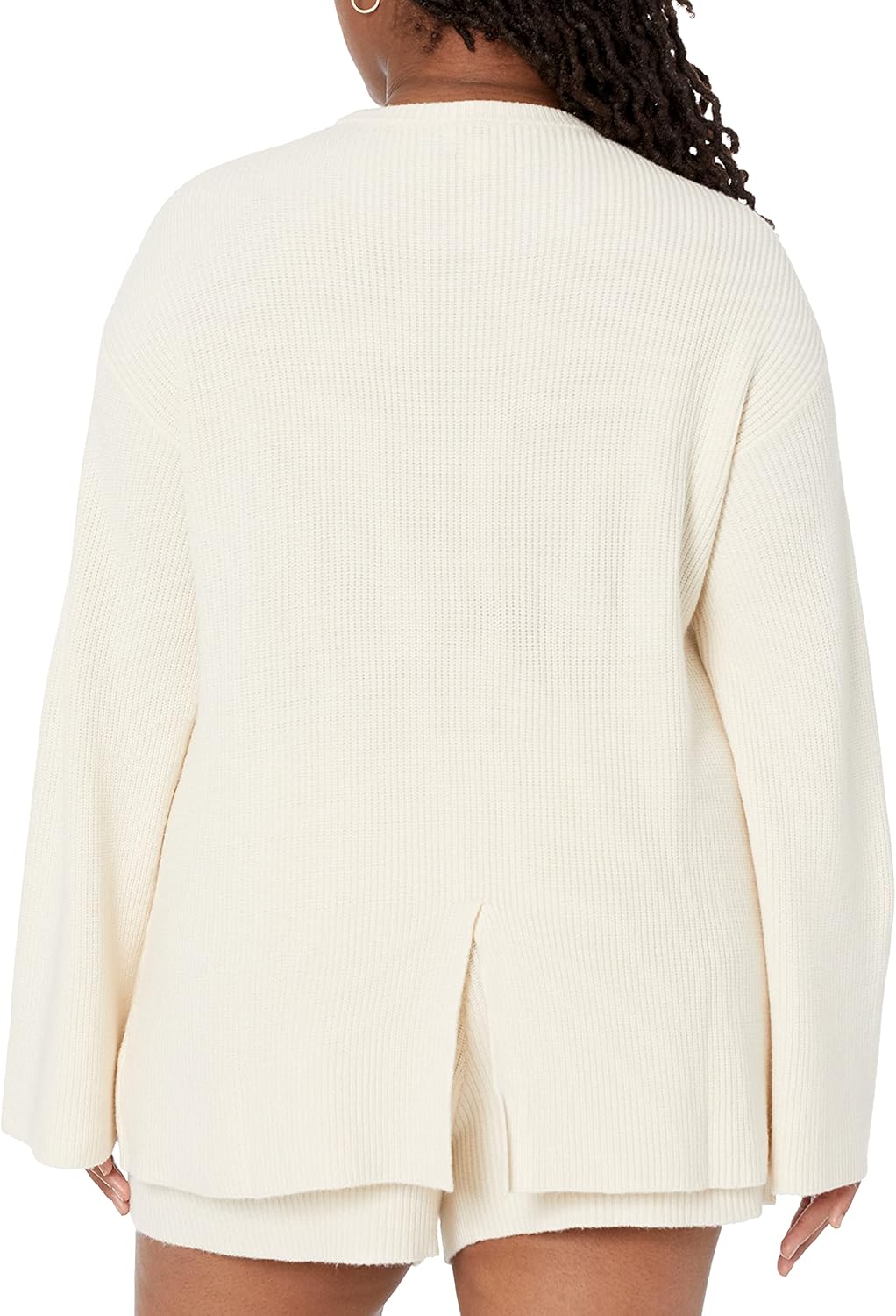 The Drop Rippstrick-Pullover Alice für Damen, Rundhalsausschnitt, geschlitzte Rückseite M Whisper Wh