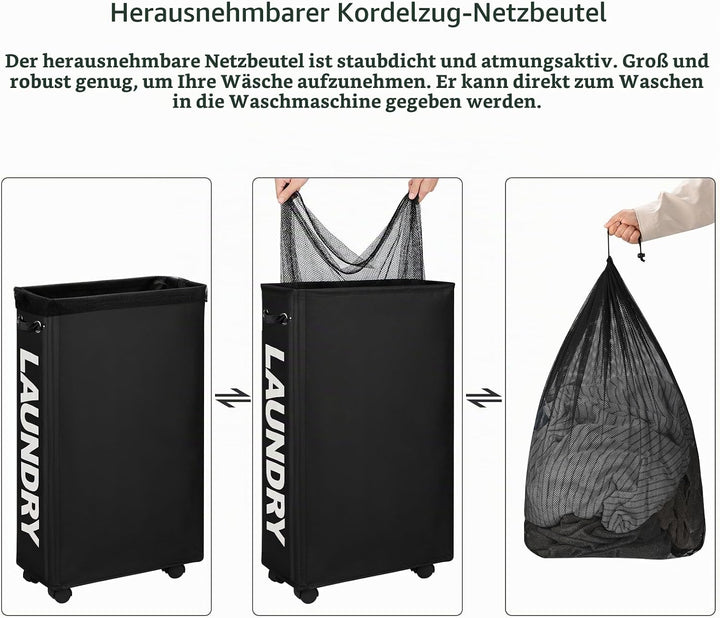 DOKEHOM 29-Inches Grossen Faltbare Wäschekörbe mit Rad, Zusammenklappbaren Wäschesäcke, Kleider Tasc