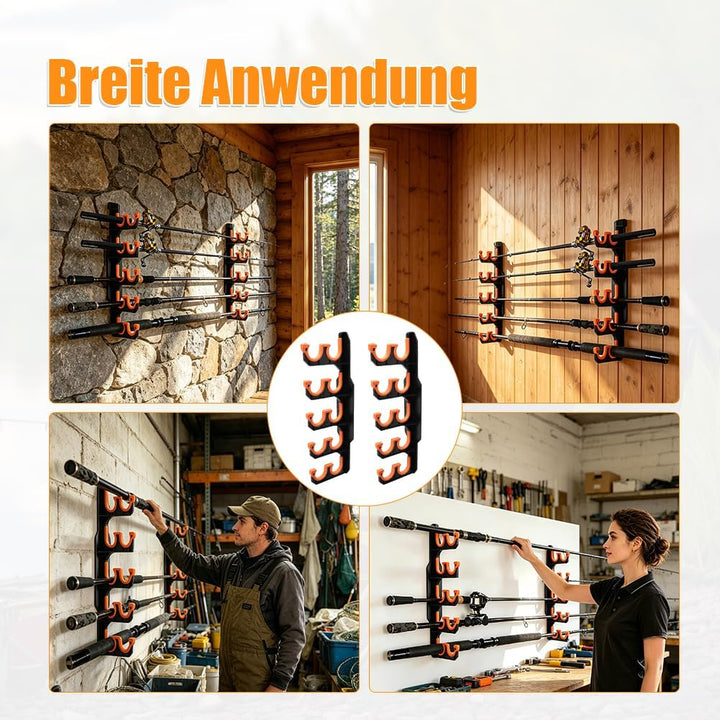 2 Paar Angelrutenhalter Wand, Rutenständer Angelruten mit Silikon-Schutzpolster, Fishing Rod Rack, D