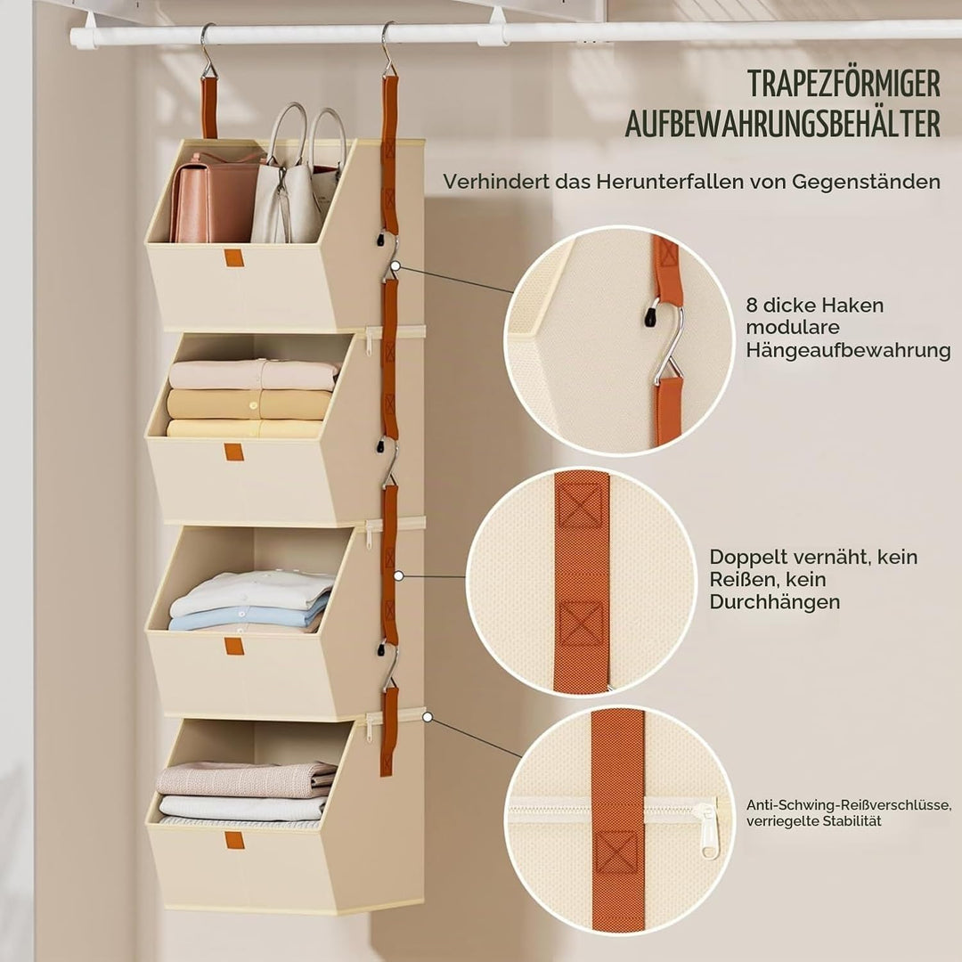 Hängeorganizer, Hängender Schrank-Organizer mit 4 Etagen, Hängeregal für Schrank, Hängeaufbewahrung,