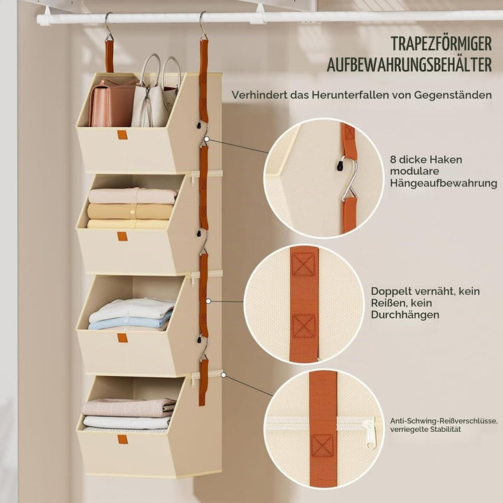 Hängeorganizer, Hängender Schrank-Organizer mit 4 Etagen, Hängeregal für Schrank, Hängeaufbewahrung,