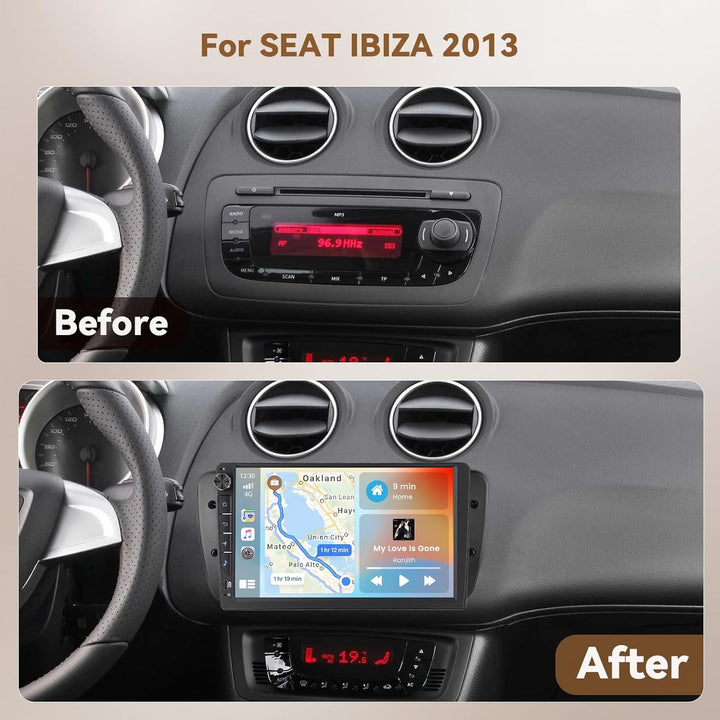 Hikity Android 15 4+64GB Autoradio für SEAT Ibiza 2013 mit 9 Zoll Incell Touchscreen, Autoradio 2DIN