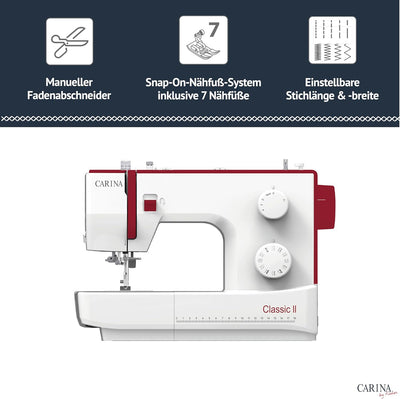 CARINA Classic II Nähmaschine I 23 Stichprogramme I Einfädelhilfe I Auto-Fadenspannung & Fadenabschn
