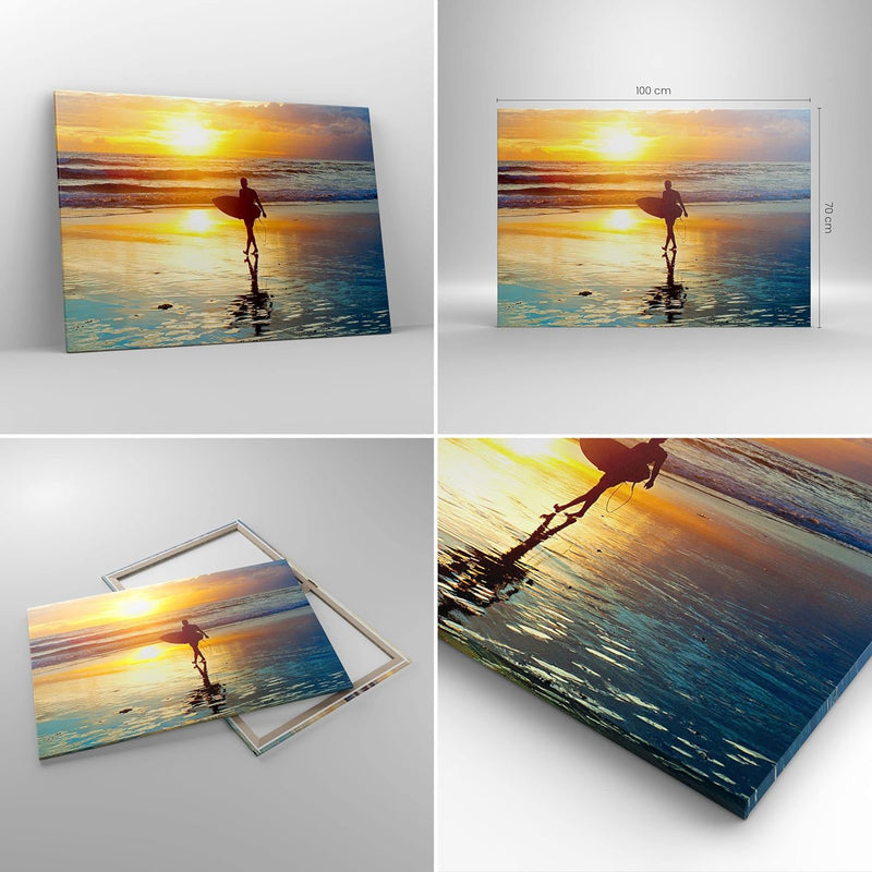 Bilder auf Leinwand 100x70cm Leinwandbild Surfer sonnenuntergang ozean brett Gross Wanddeko Bild Sch