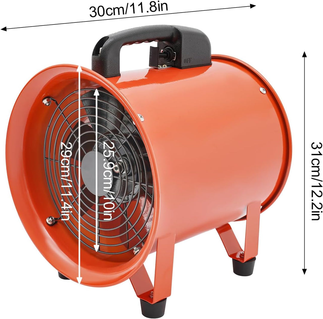 Bauventilator, Axiallüfter 1517 CFM, 2800-3300 U/min, 68 dB, Kupfermotor, 10m PVC-Schlauch, IP44 Sch