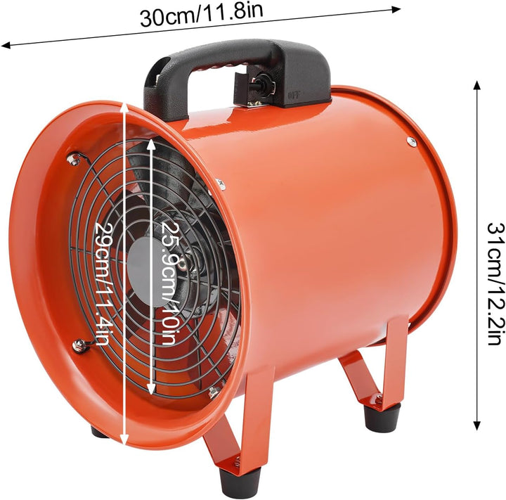 Bauventilator, Axiallüfter 1517 CFM, 2800-3300 U/min, 68 dB, Kupfermotor, 10m PVC-Schlauch, IP44 Sch