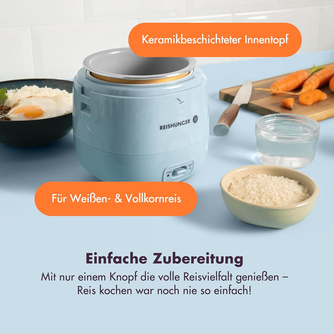 REISHUNGER Mini Reiskocher, waldgrün | 0,3 L - 1-2 Portionen | hochwertige Keramikbeschichtung - Pre