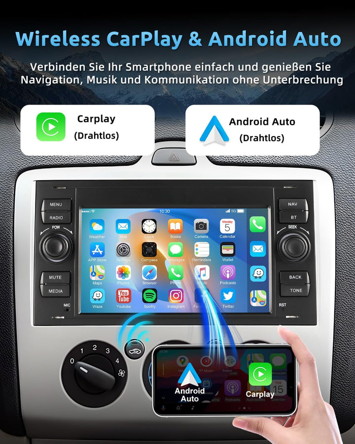 ESSGOO 2+64G Wireless Autoradio Android 14 Car Radio mit Carplay und Android Auto Für Ford Fiesta Ga