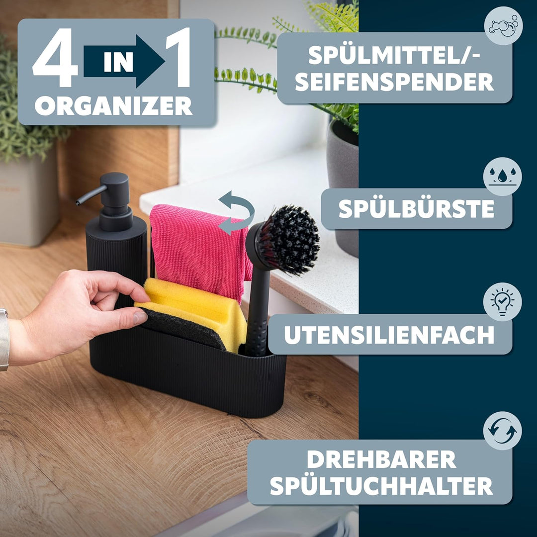 eluno Spülbecken Organizer mit Soft-Touch Oberfläche für Küche & Bad, Spülutensilienhalter inkl. Sei