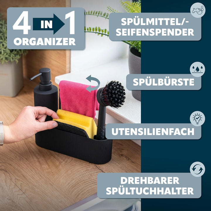 eluno Spülbecken Organizer mit Soft-Touch Oberfläche für Küche & Bad, Spülutensilienhalter inkl. Sei