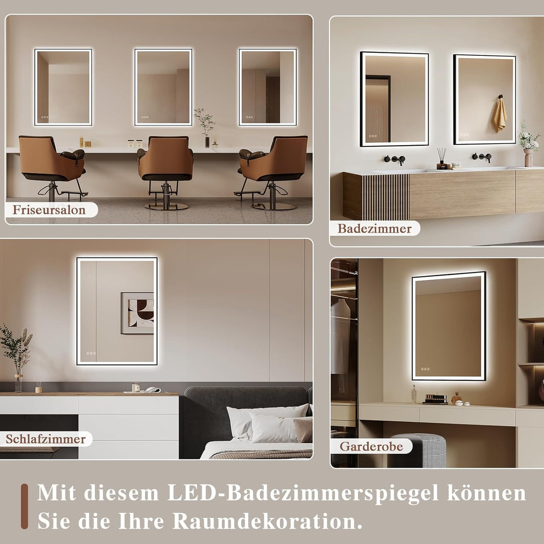 Badspiegel-mit-Beleuchtung 80x60 - LED Badezimmerspiegel mit Bluetooth - Badezimmer Spiegel mit Bele