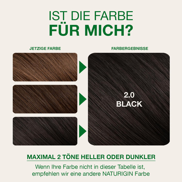 Schwarz 2.0 permanente Haarfabe mit natürlichen Inhaltsstoffen - Ohne Ammoniak Black-2.0, Black-2.0