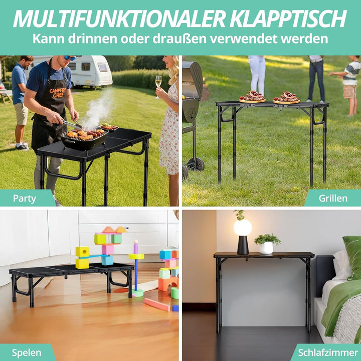 VINTEAM Campingtisch Klappbar 87x40cm – 3 Falten 3-Fach Höhenverstellbar, Aluminium Falttisch Balkon