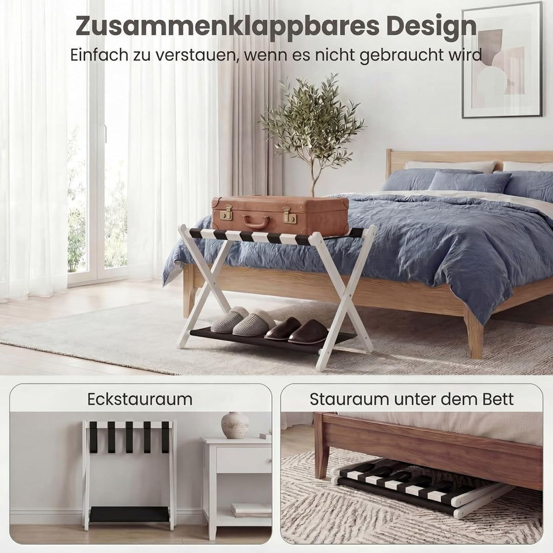 GYMAX Kofferständer klappbar, Holz Gepäckablage mit Ablage, Gepäckständer für Gästezimmer, Schlafzim