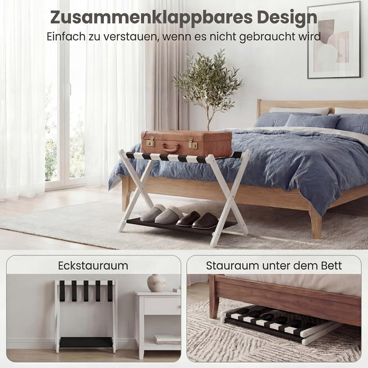 GYMAX Kofferständer klappbar, Holz Gepäckablage mit Ablage, Gepäckständer für Gästezimmer, Schlafzim