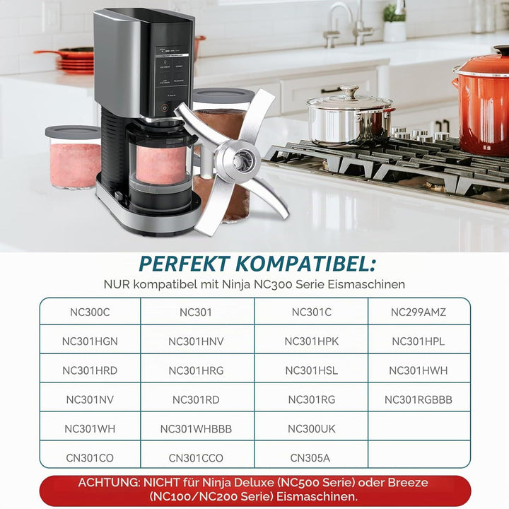 GreeSuit Ersatz-Paddelklinge Kompatibel mit Ninja Creami NC300 Serie Eismaschinen, Edelstahl Mixchkl