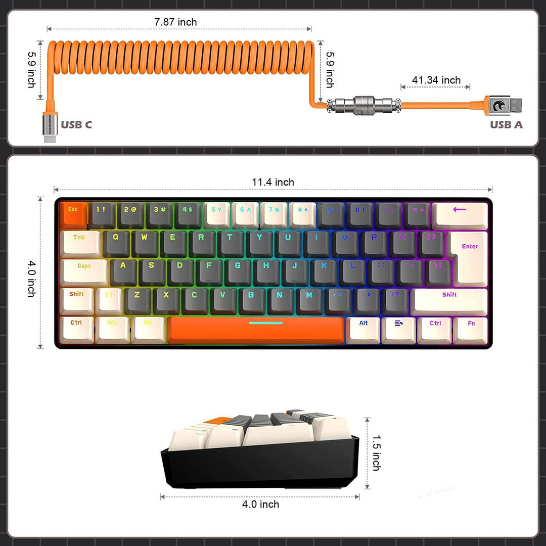 ZIYOU LANG T60 Wired Gaming-Tastatur mit Spiral USB-C Kabel - Kompakt 60% UK Layout(QWERTY) Mechanis