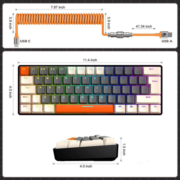ZIYOU LANG T60 Wired Gaming-Tastatur mit Spiral USB-C Kabel - Kompakt 60% UK Layout(QWERTY) Mechanis