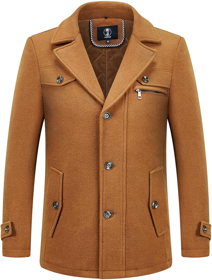 KUDORO Herren Wintermantel Wolle Kurzmantel Herren Wollmantel Mittellang Slim Fit für Business Freiz