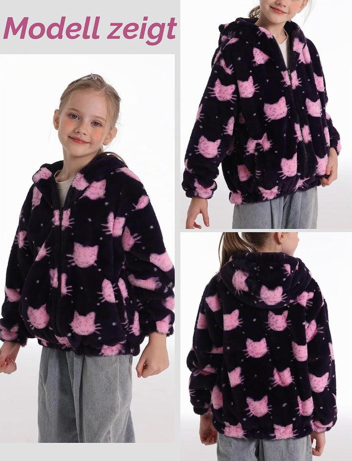 SEAUR Kuscheljacke Mädchen Flauschig Teddy-Fleece Hoodie Jacke Kinder Kuschelig Plüsch Supersoft Man