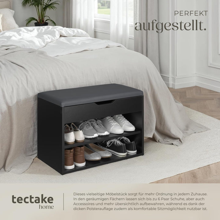 tectake® Schuhschrank mit Sitzbank, Schuhregal, Sitzbank mit Stauraum, Garderobe, Garderobenschrank,