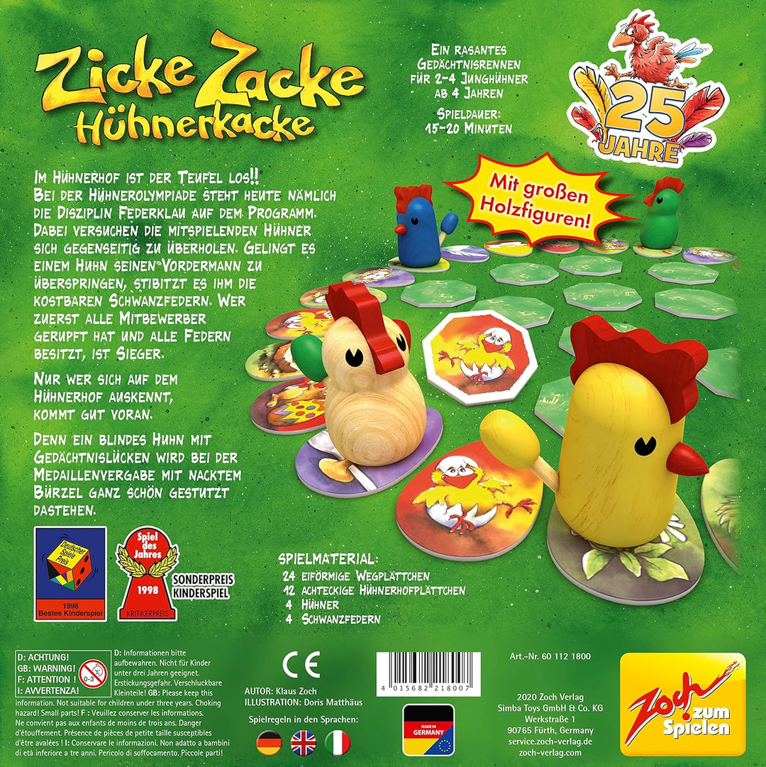 Zoch 601121800 Zicke Zacke Hühnerkacke – das rasante Gedächtnisrennen, Kinderspiel des Jahres 1998,