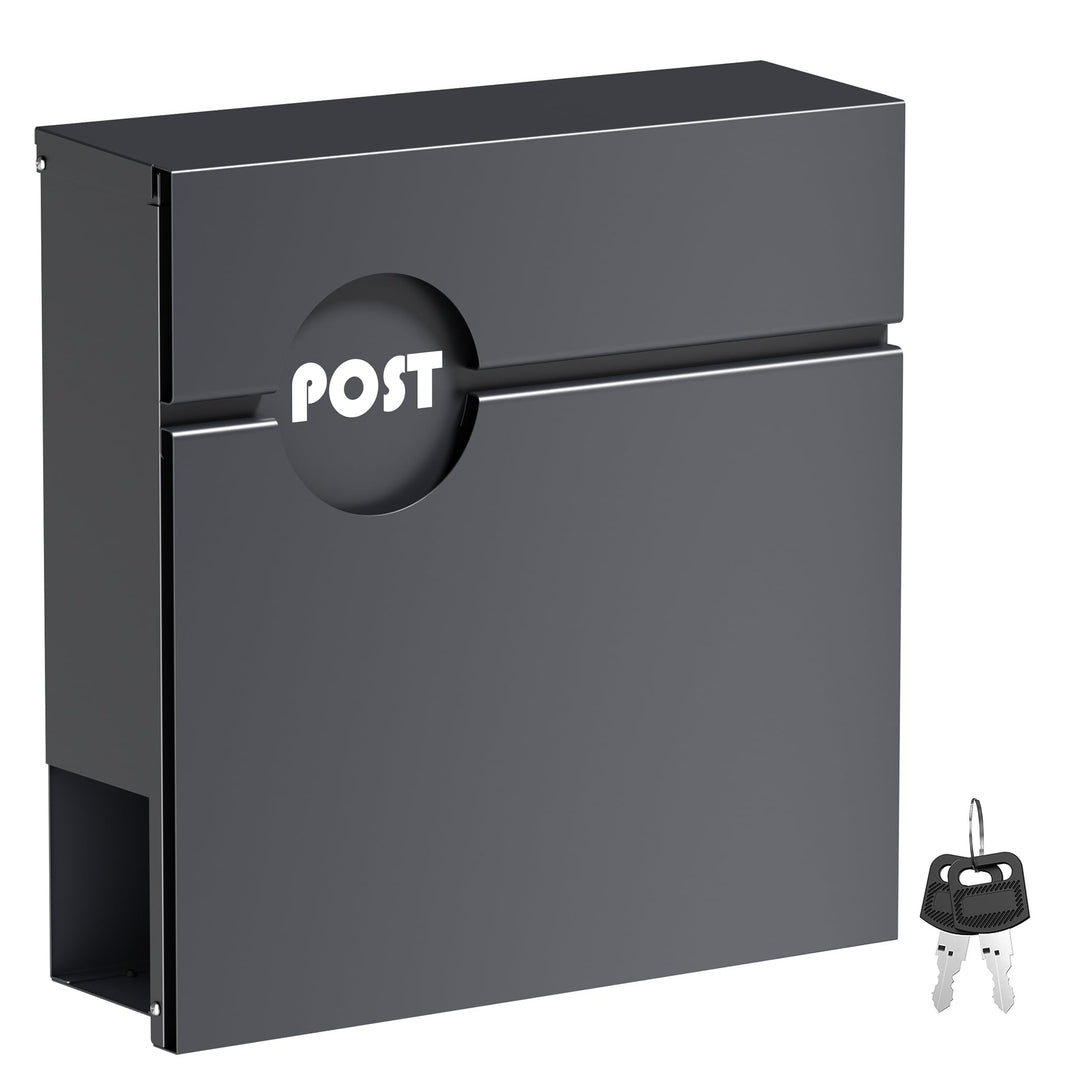 Wiltec Briefkasten Anthrazit V62 aus Stahl 37 x 11 x 37 cm, Wandbriefkasten mit Zeitungsfach und Sch