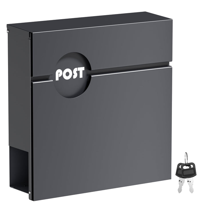 Wiltec Briefkasten Anthrazit V62 aus Stahl 37 x 11 x 37 cm, Wandbriefkasten mit Zeitungsfach und Sch