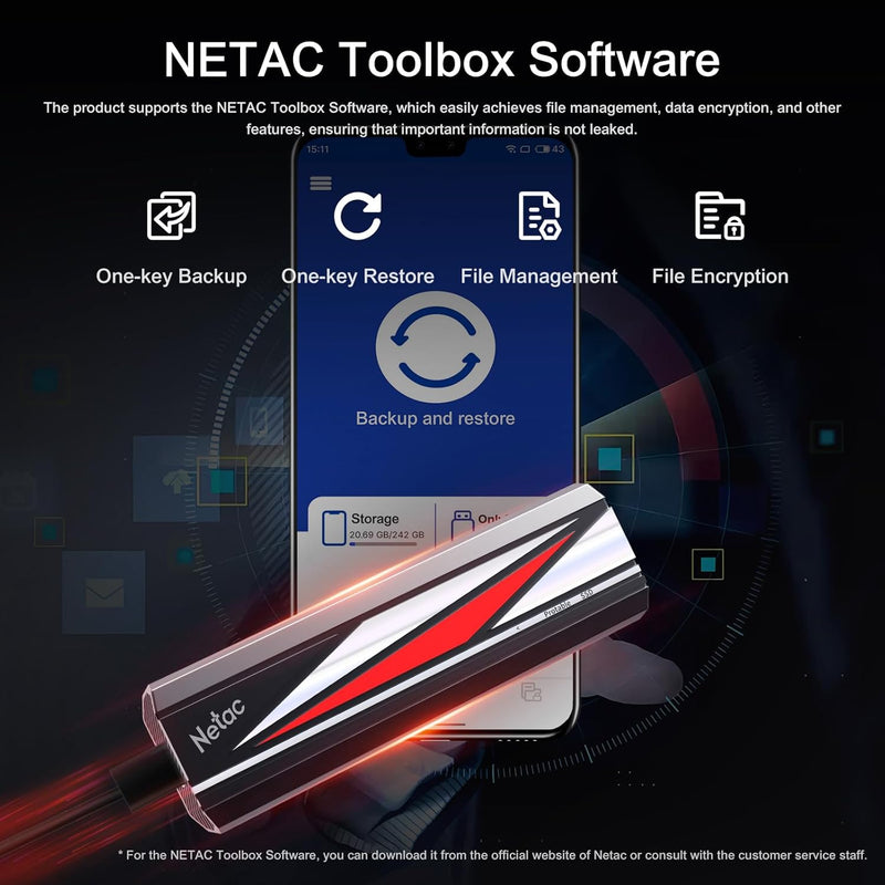 Netac Portable SSD 512GB Externe Solid State Drive 512GB bis zu 2000MB/s USB 3.2 Gen2X2 NVMe SSD Ext