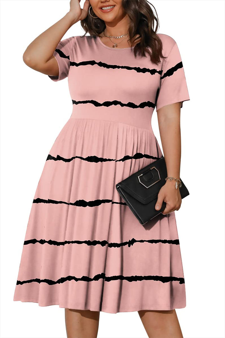 POSESHE Damen-Sommerkleid in Übergrösse 2023, lässig, kurzärmelig, Empire-Taille, lockere Passform,