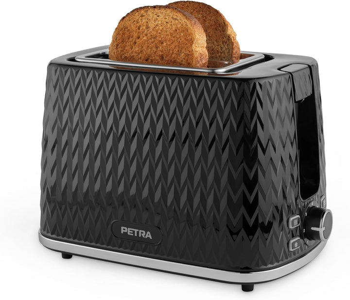 Petra PT3860BLKVDEEU10 2 Scheiben Toaster – mit Brötchenaufsatz, 7 Variabel Bräunungsstufen, Auftaue