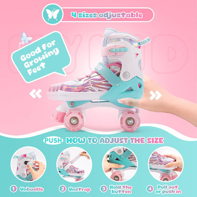 Rollschuhe Kinder,4 verstellbare Grössen,Stabile und Sichere 3-Punkt-Konstruktion,Mädchen-Rollschuhe