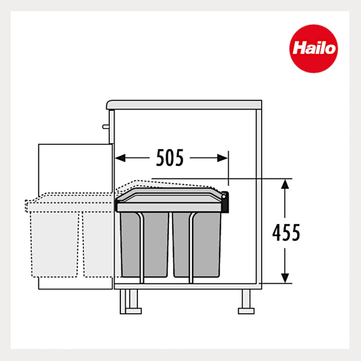Hailo Abfallsammler Tandem 3650102 | für Schränke ab 300 mm Breite | Einbau Mülleimer 2x 15 L mit Bi