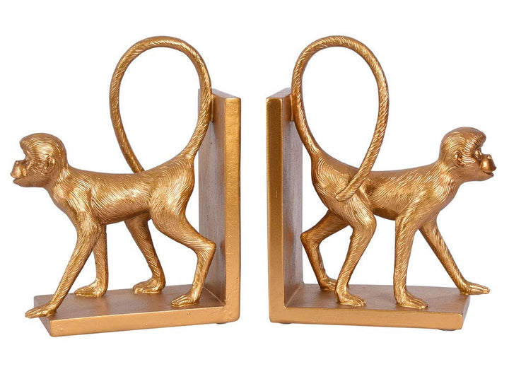Zwei Buchstützen Monkey Gold AFFE Buchständer Affenfiguren Tierfigur Dekofigur cw228 Palazzo Exklusi