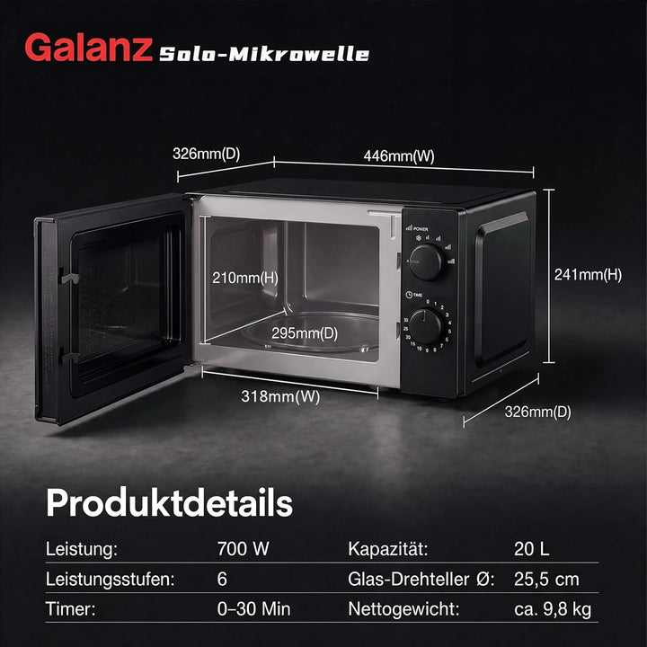 Galanz Retro Mikrowelle 0,7L Studenten - Kompakte 700W Mikrowelle Spar 8–12€/Monat fur Studentenwohn