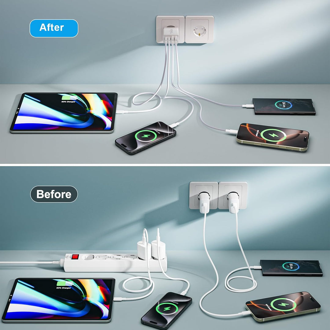 2er Pack USB C Ladegerät, 40W 4-Ports USB-C&USB-A Mehrfach Typ C Schnellladegerät Netzteil Adapter S