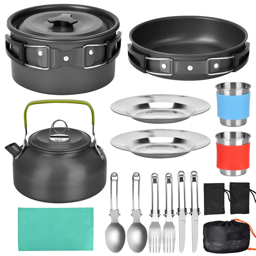 Campinggeschirr Set Outdoor Camping Zubehör Tragbares Camping Topf Cookware Kit Aluminium Camping Ko