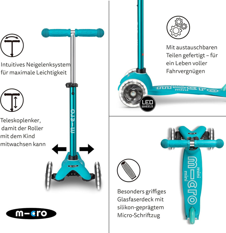 Micro™ Mini Deluxe LED | Kickboard mit LED-Vorderrollen | Lenken durch Gewichtsverlagerung| mitwachs