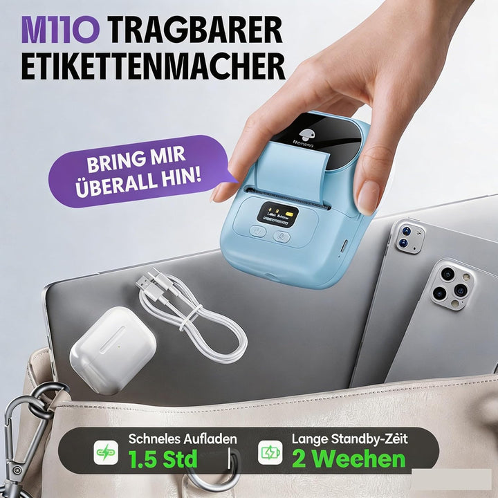 Phomemo M110 Bluetooth Etikettendrucker Barcode Etikettendrucker beschriftungsgerät Selbstklebend La